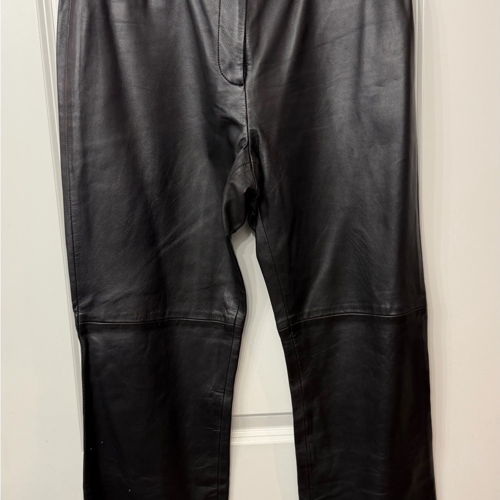 Vintage Black Leather Pants with Silver Buckle Detail